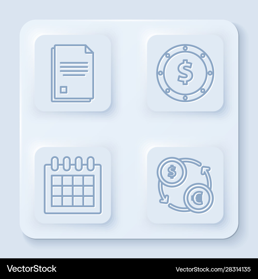 Set line file document coin money with dollar Vector Image