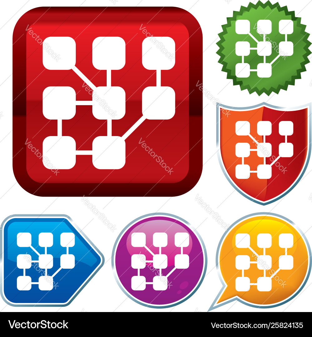 Set shiny icon series on buttons net Vector Image