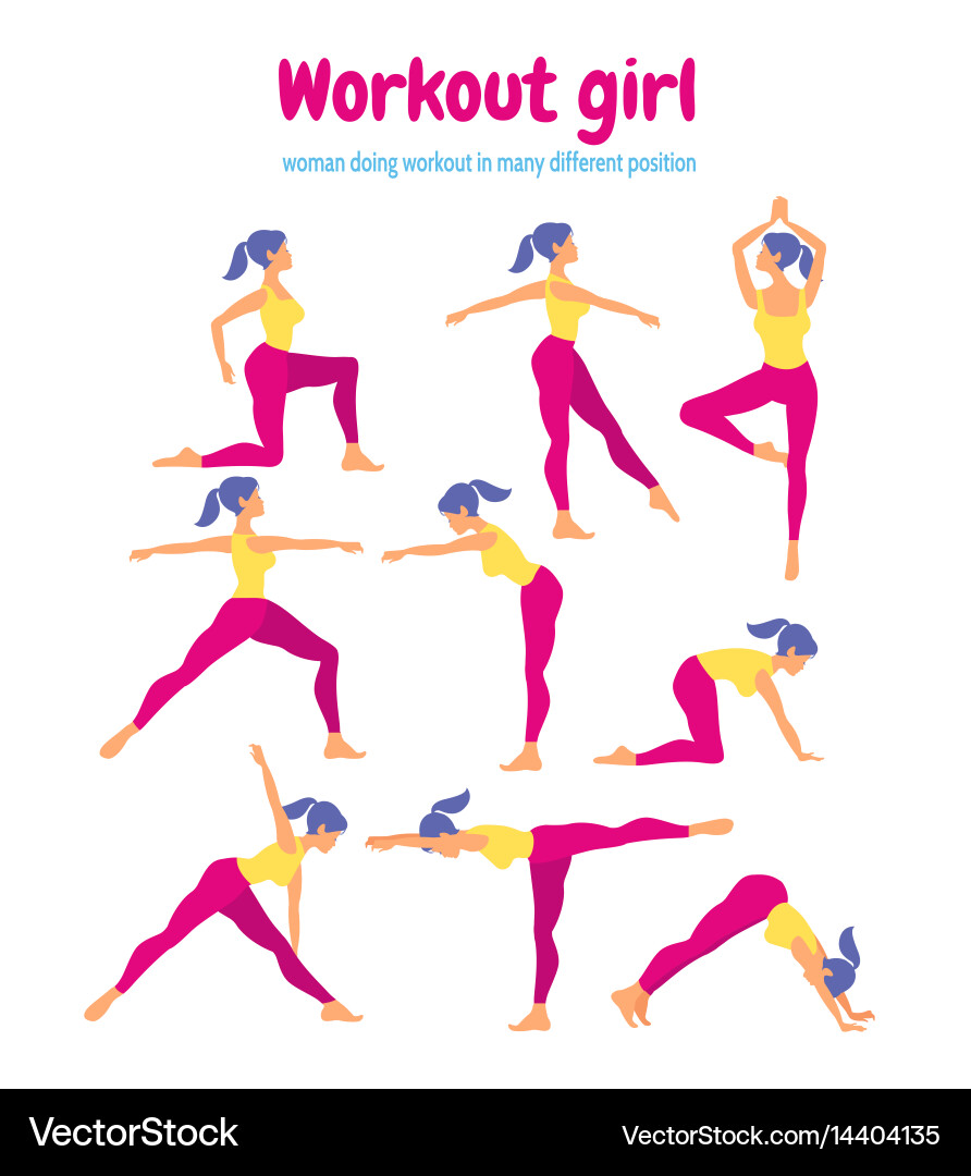 Woman Fitness Workout Set - Yoga & Exercise Vector Image