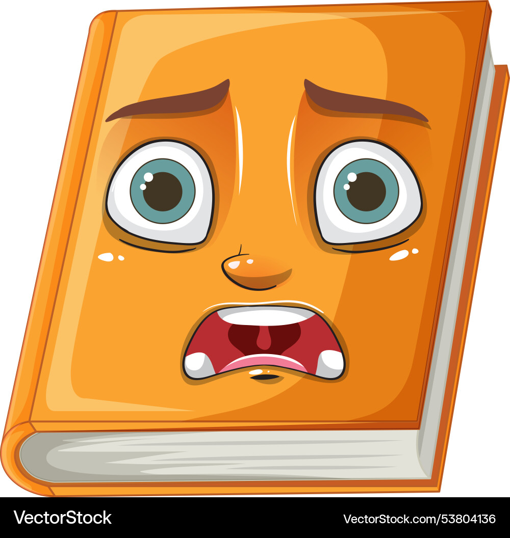 An animated book with a shocked expression Vector Image