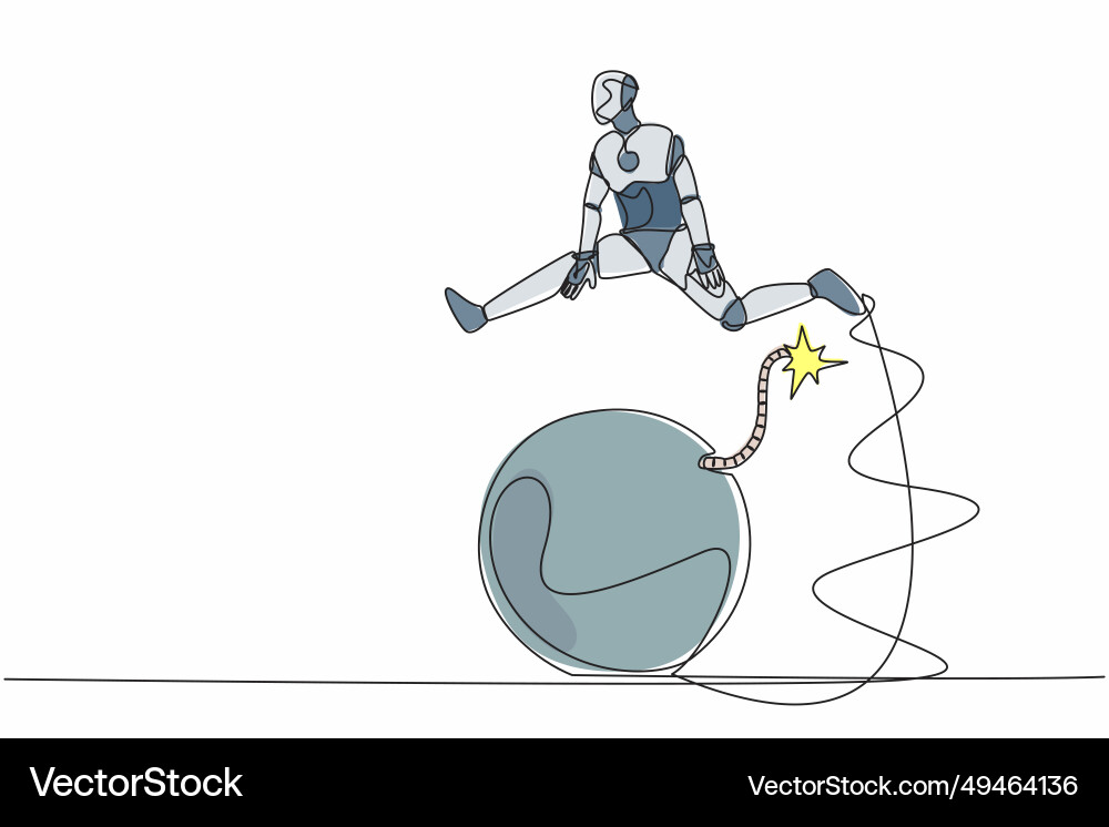 Continuous one line drawing robot jumping over Continuous one line drawing robot jumping over vector image