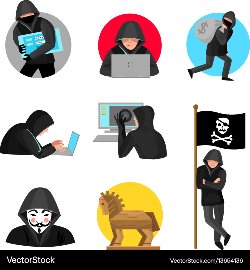 Cybersecurity Hacker Icons vector image