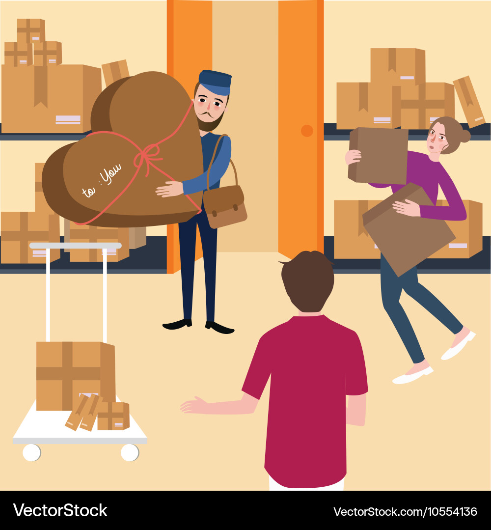 Delivery team and manager working with box vector image