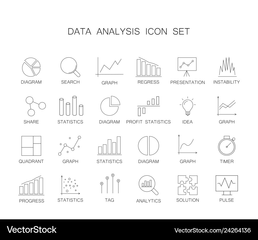 Line icons set data analysis pack Vector Image