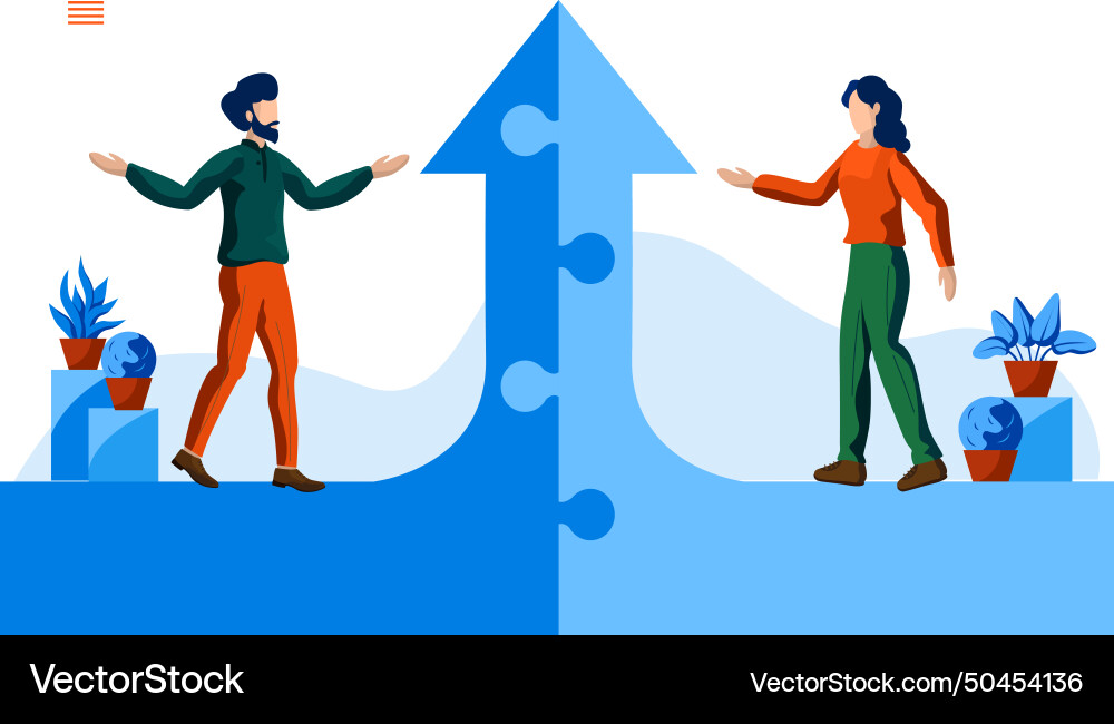 Problem solving with jigsaw and making way two Problem solving with jigsaw and making way two vector image