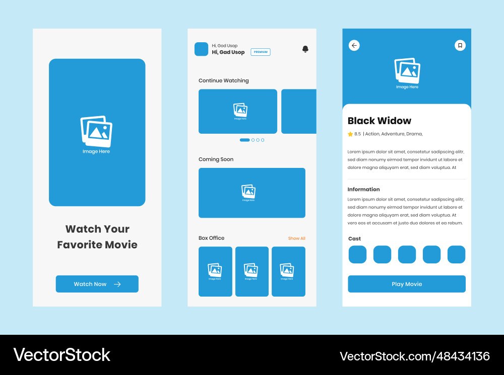 Streaming movie user interface design template Streaming movie user interface design template vector image