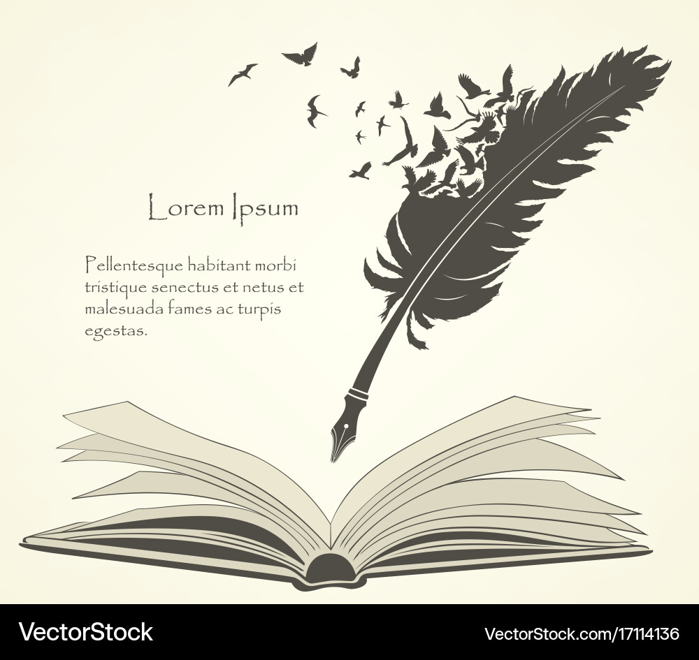 Writing with Birds and Open Book Vector Image