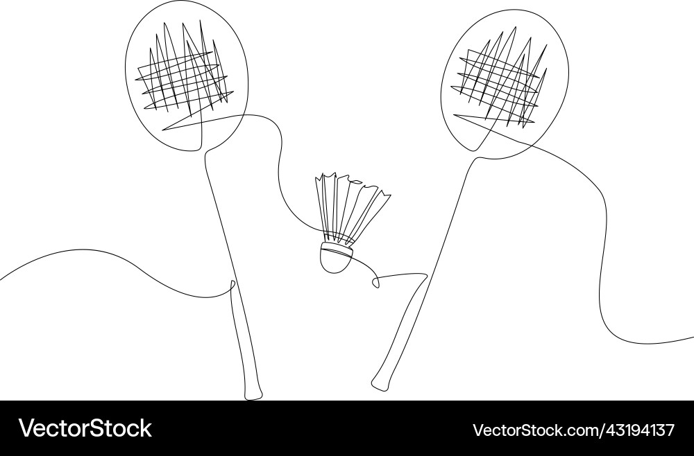 Badminton set with racket and shuttlecock one line Badminton set with racket and shuttlecock one line vector image
