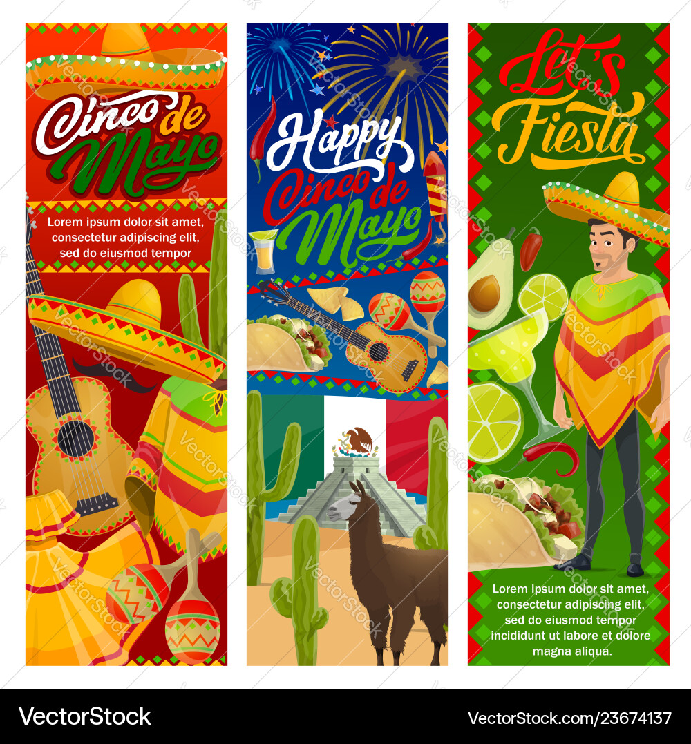 Cinco de mayo mexican mariachi guitar and sombrero Cinco de mayo mexican mariachi guitar and sombrero vector image