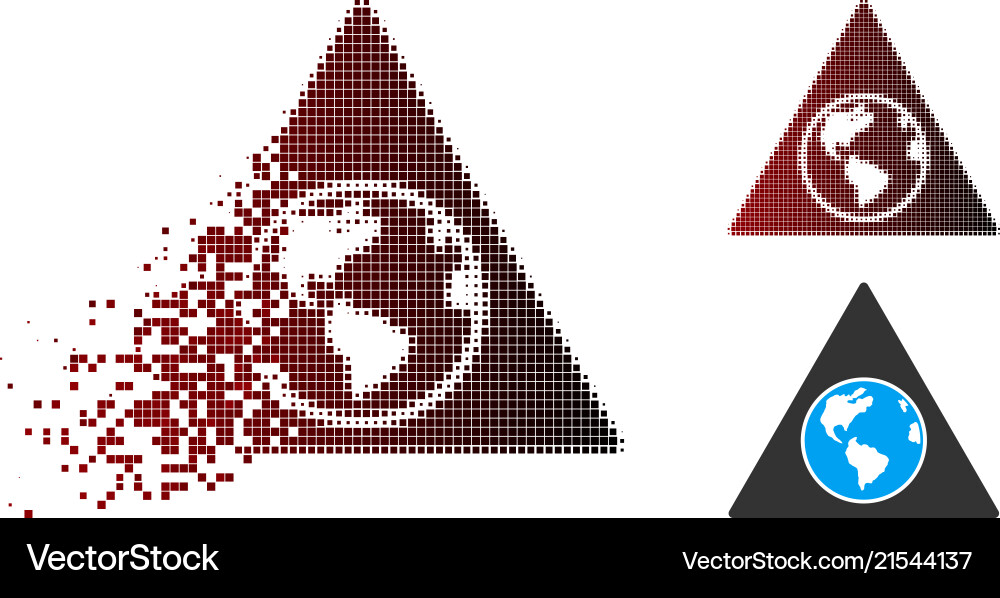 Disintegrating pixel halftone terra triangle icon Vector Image