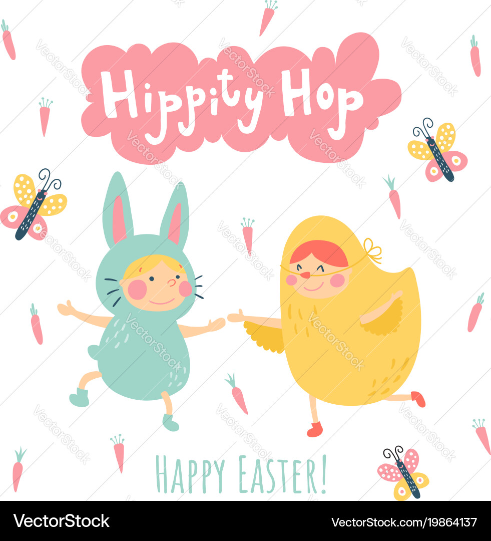 Easter Bunny & Chicken Celebration vector image