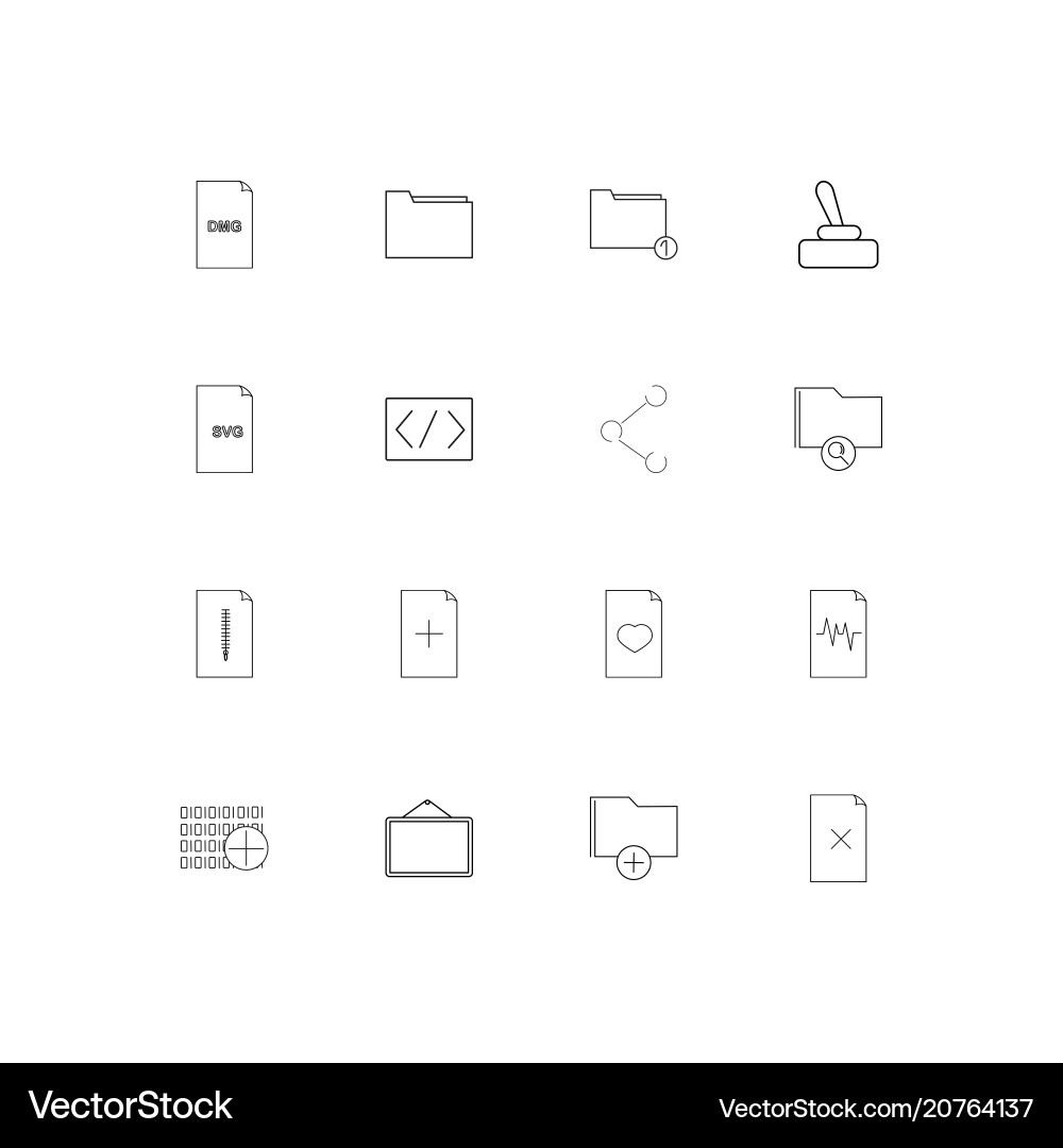 Files and folders sign linear thin icons set vector image