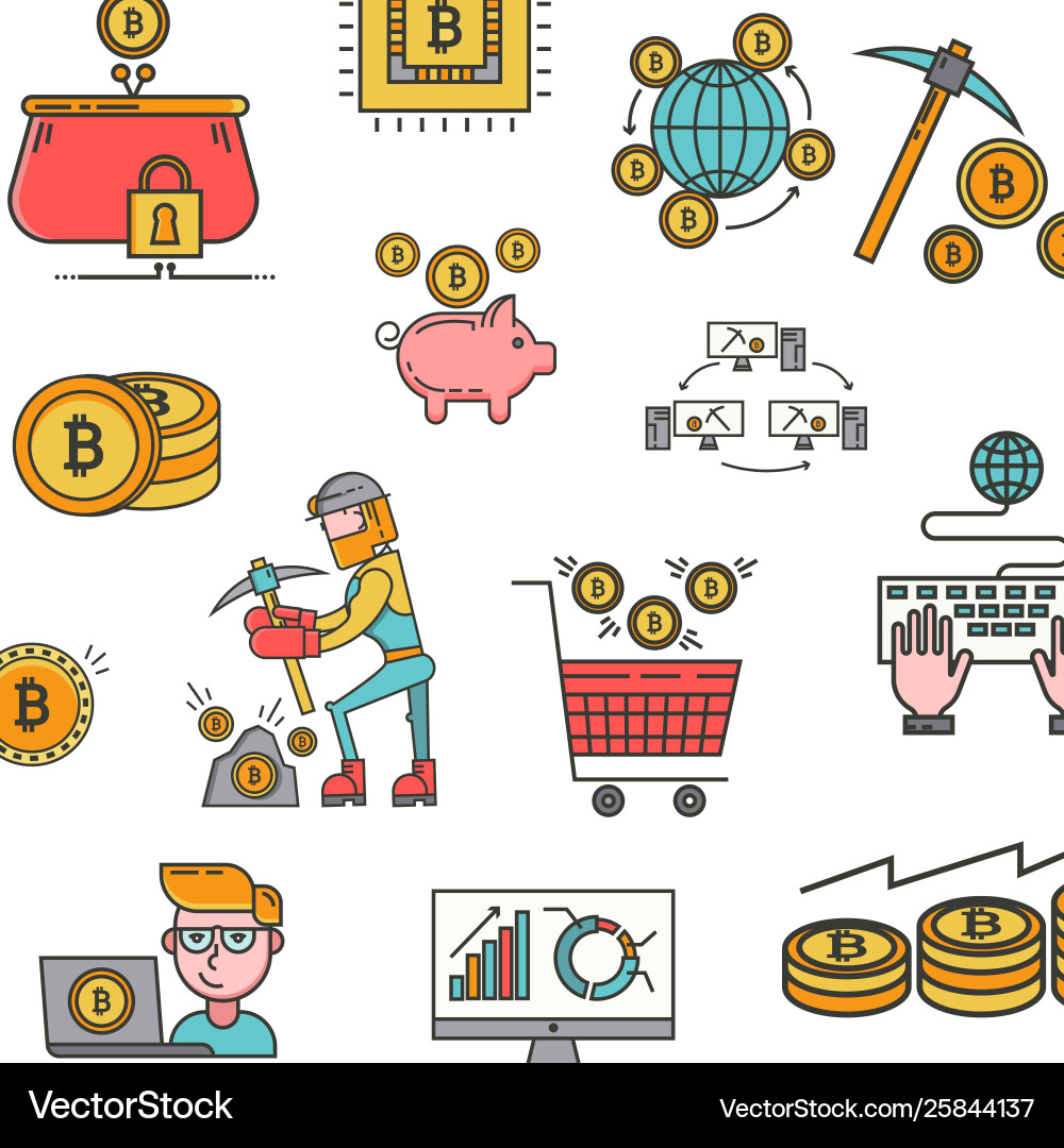 Icons pattern blockchain concept bitcoin Icons pattern blockchain concept bitcoin Vector Image