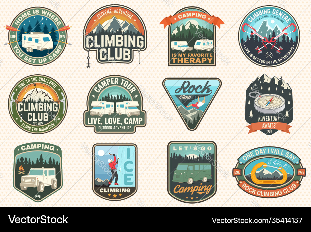 Set Kletterclub und Sommercamp Badges Set Kletterclub und Sommercamp Badges vektorbild