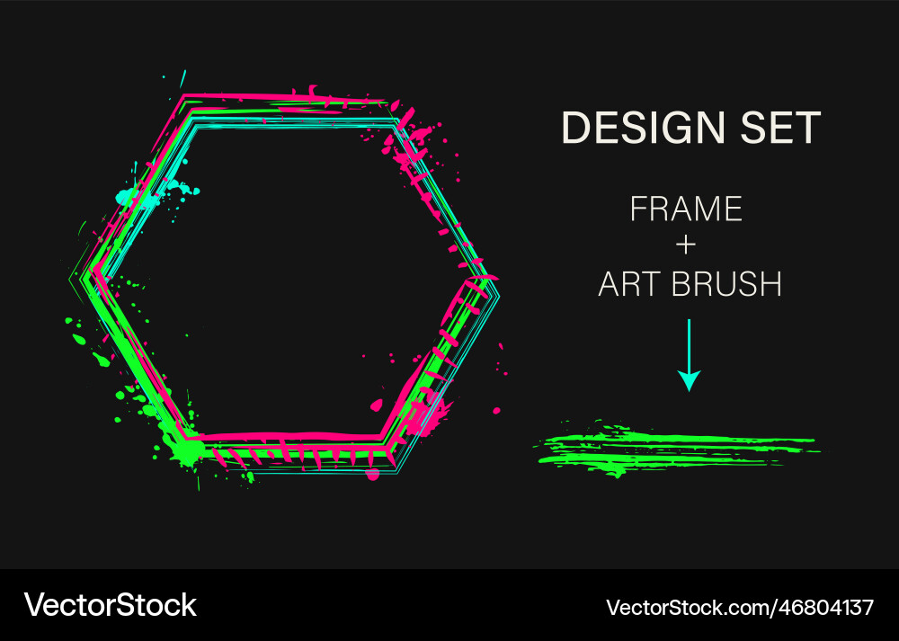Set of design elements hexagonal frame art brush Set of design elements hexagonal frame art brush vector image