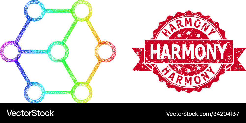 Textured harmony stamp and rainbow net blockchain Textured harmony stamp and rainbow net blockchain vector image