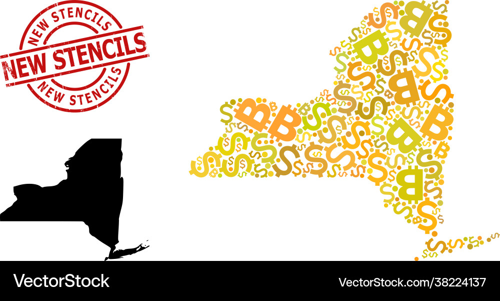 Textured new stencils badge with money and btc Textured new stencils badge with money and btc Vector Image