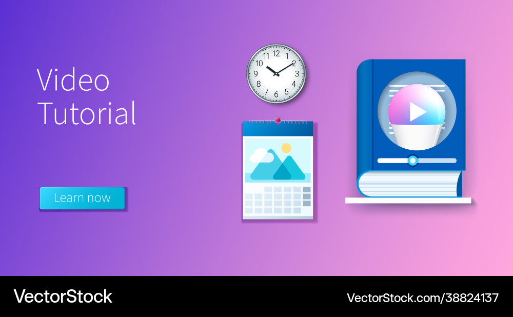 Video tutorial banner book with a lamp inside Video tutorial banner book with a lamp inside vector image