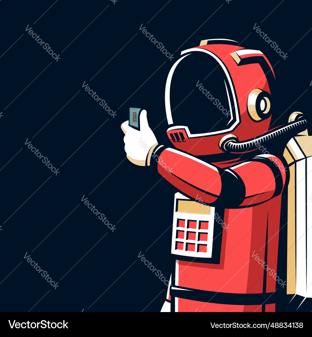 Astronaut in spacesuit examines microprocessor Astronaut in spacesuit examines microprocessor vector image