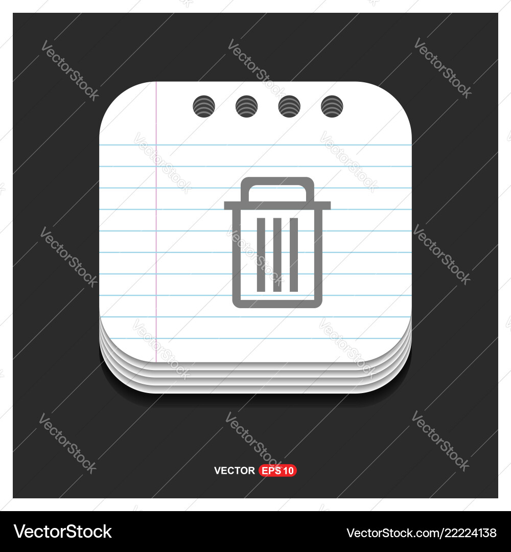 Delete icon gray on notepad style template Delete icon gray on notepad style template vector image