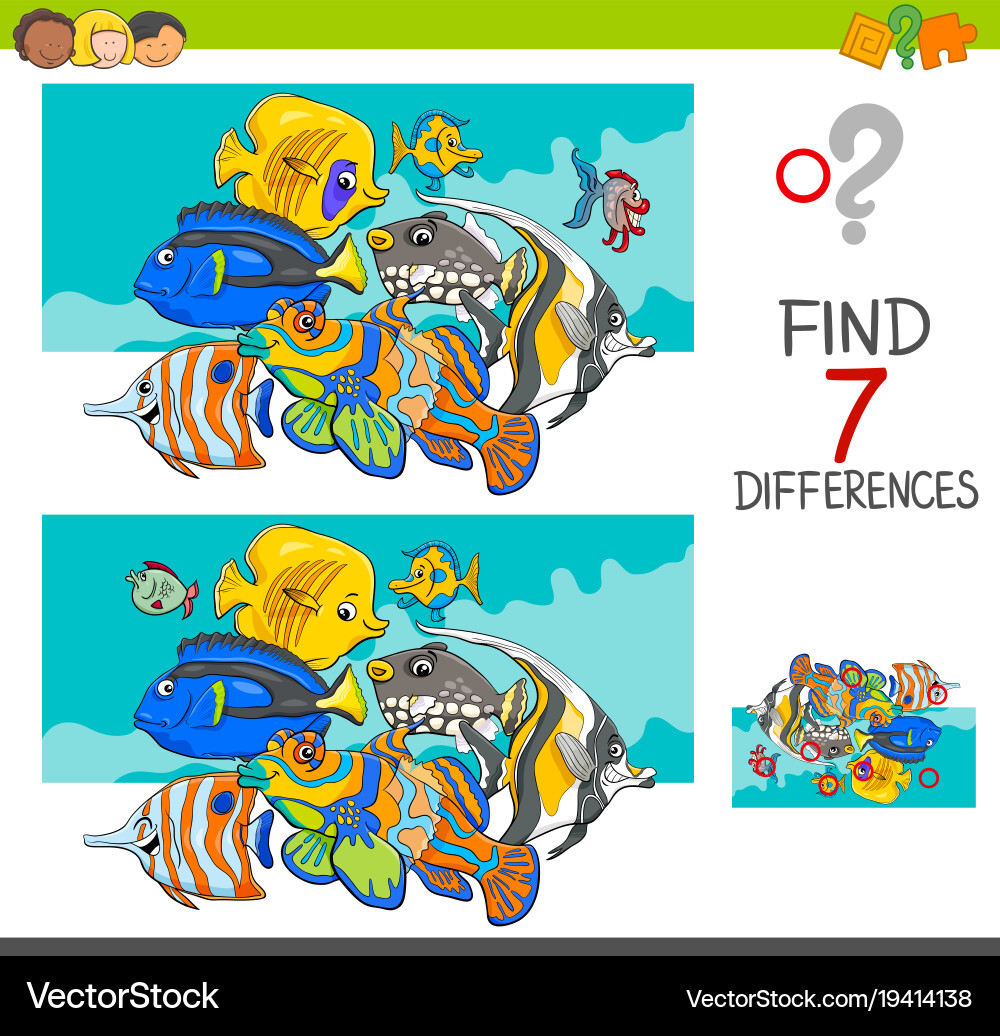 Finde die Unterschiede - Fisch Thema Vektorbild