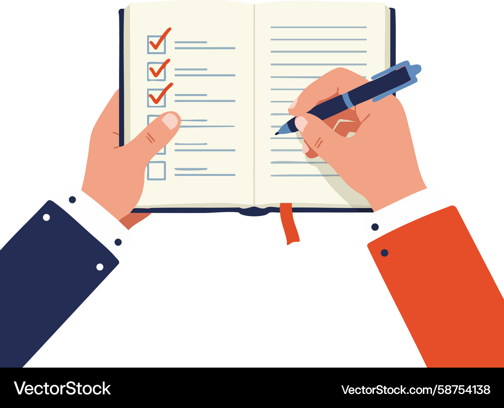 Hands Writing on Checklist Notebook Vector Image