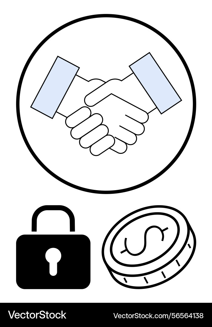Handshake circle representing trust with lock Handshake circle representing trust with lock vector image