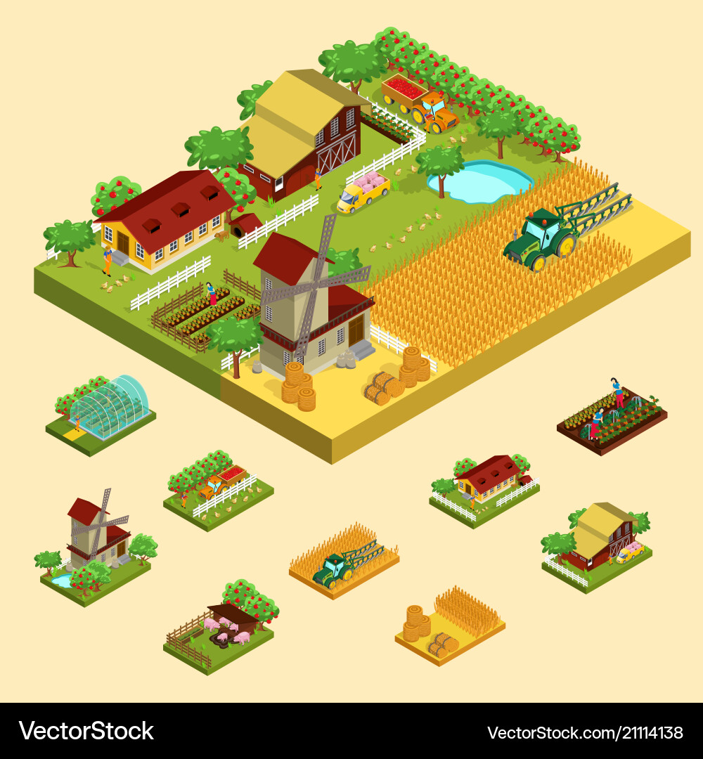 Isometric Farm Concept Royalty Free Vector Image