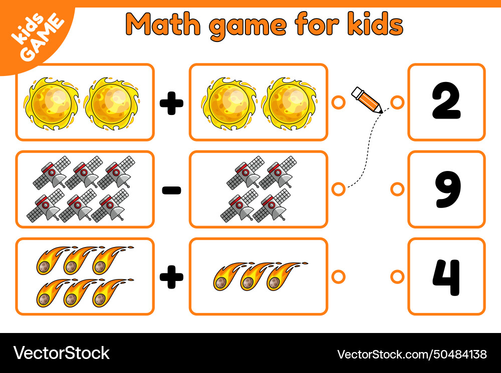 Math Raum Spiel zählen Objekte und wählen Sie Nummer Math Raum Spiel zählen Objekte und wählen Sie Nummer vektorbild