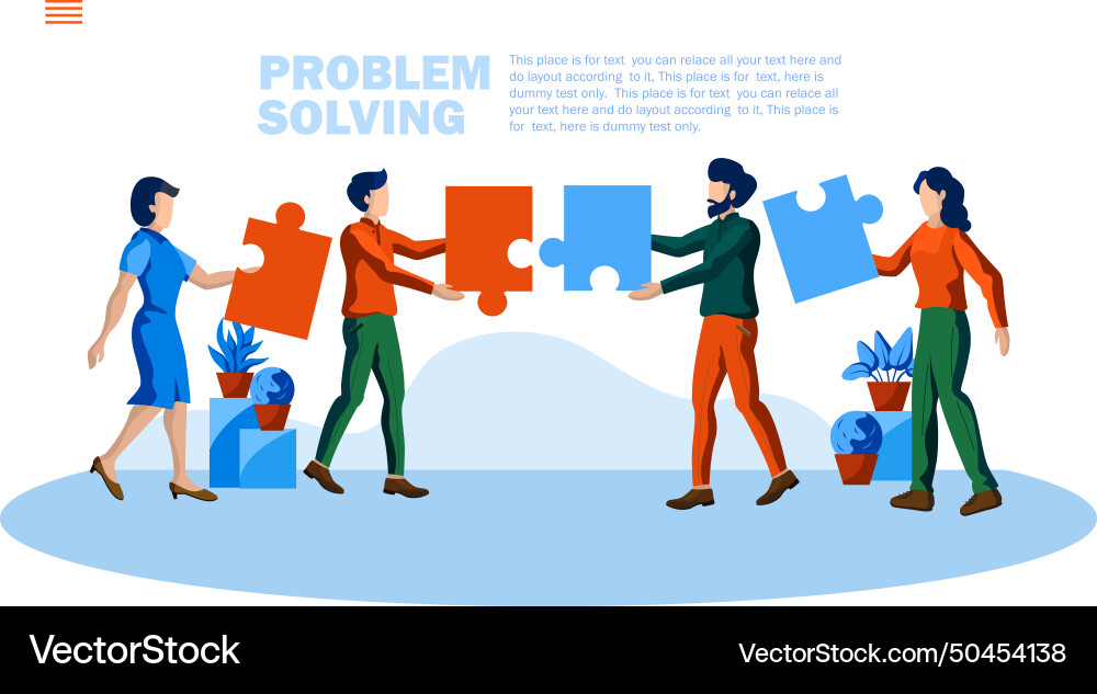Problem solving strategy with jigsaw and team Problem solving strategy with jigsaw and team vector image