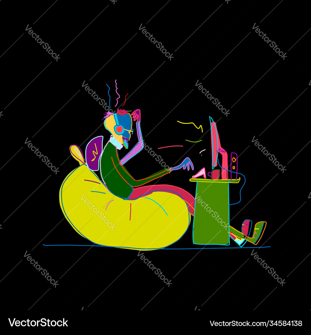 Programmer at work sketch for your design Programmer at work sketch for your design vector image