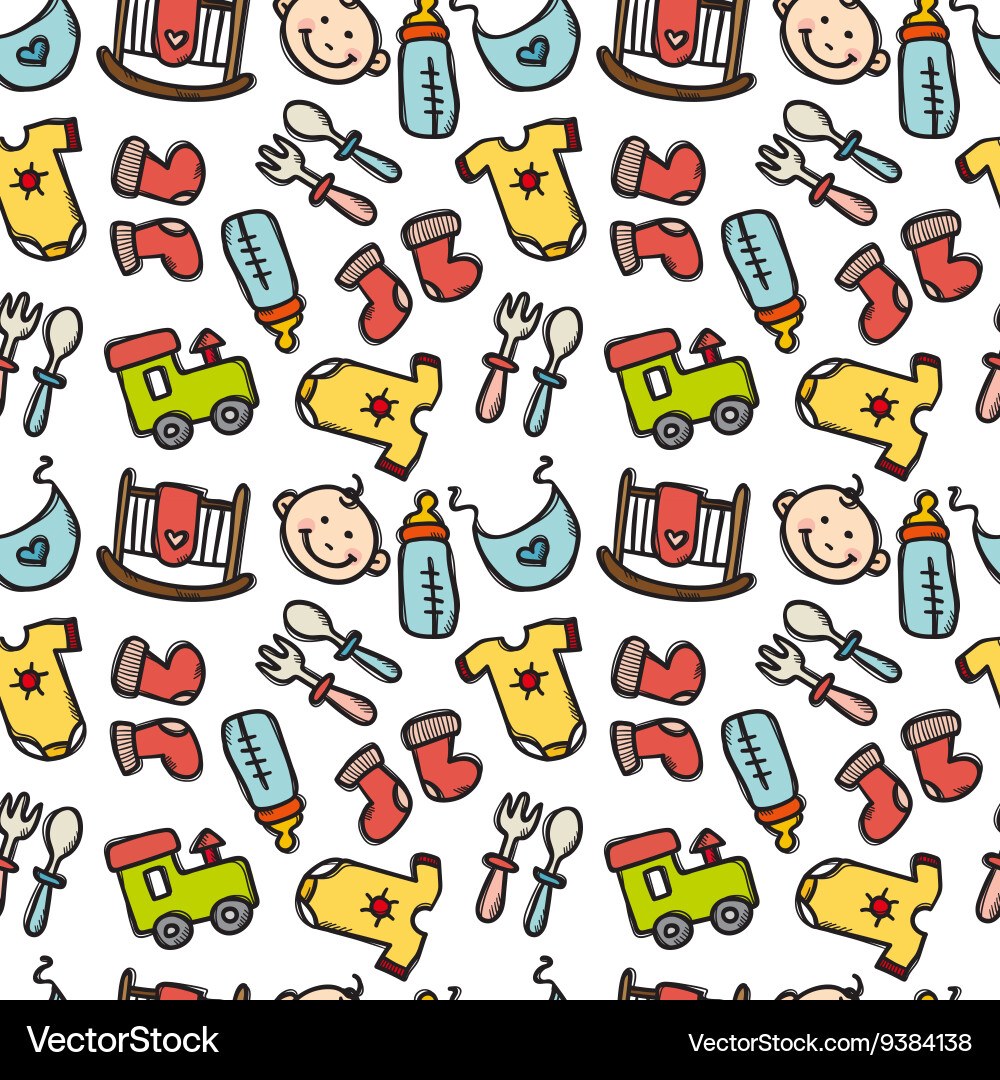 Seamless pattern with baby objects newborn vector image
