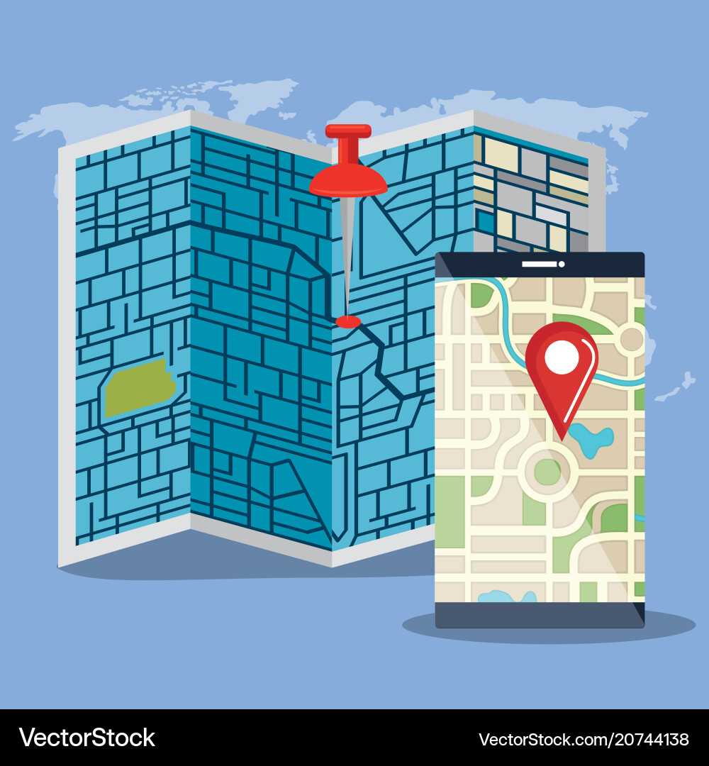 Smartphone with gps navigation app Smartphone with gps navigation app vector image