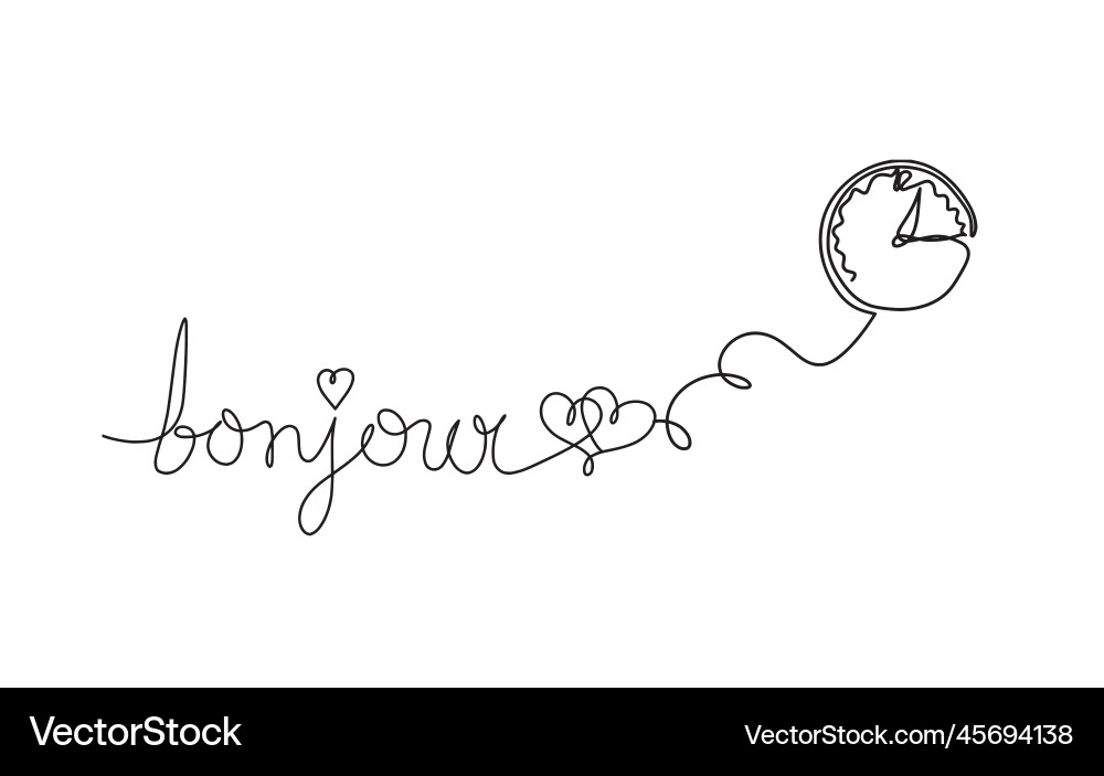 With clock as continuous line drawing on white With clock as continuous line drawing on white Vector Image