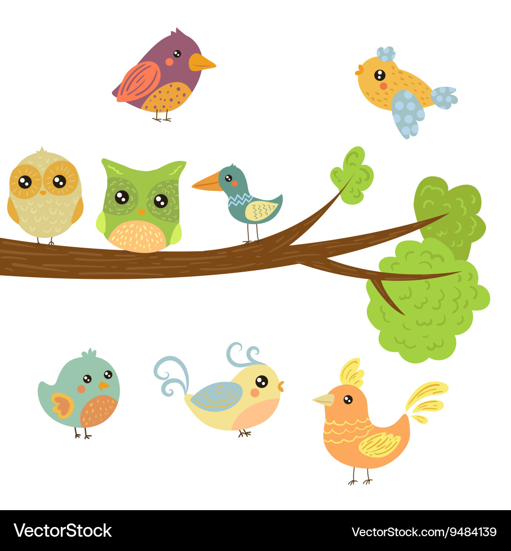 Adorable Bird Chicks on Branch – Royalty-Free Vector | VectorStock, image size:1000x1079
