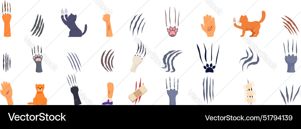 Cat scratch icons set scratching claws marks vector image