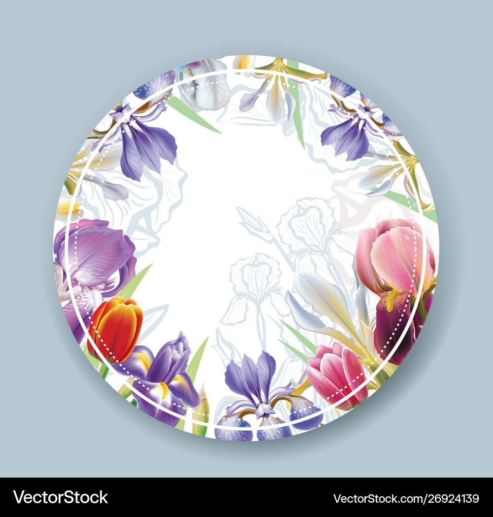 Floral Round Frame Vector Image