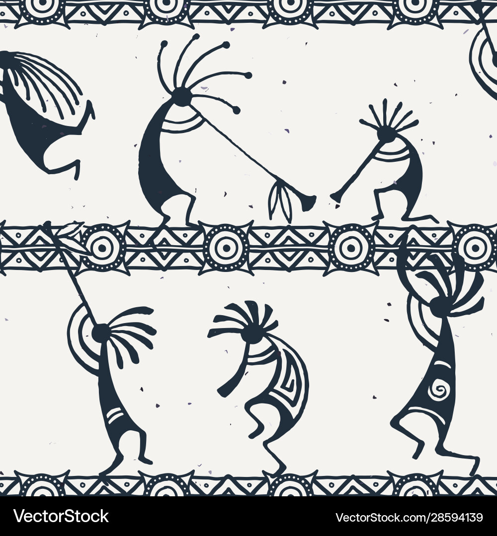 Hand gezeichnet kokopelli nahtloses Muster stilisiert Hand gezeichnet kokopelli nahtloses Muster stilisiert vektorbild
