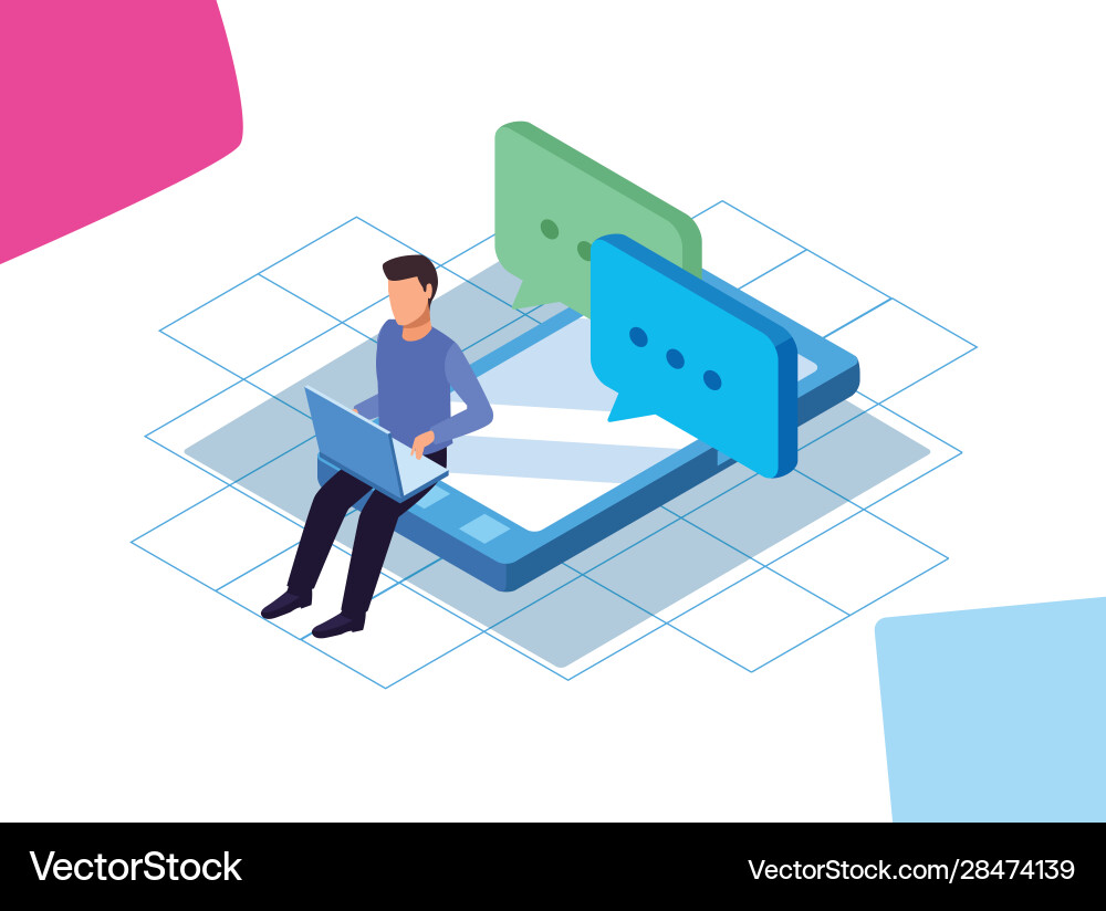 Man using a laptop on smartphone device Man using a laptop on smartphone device vector image