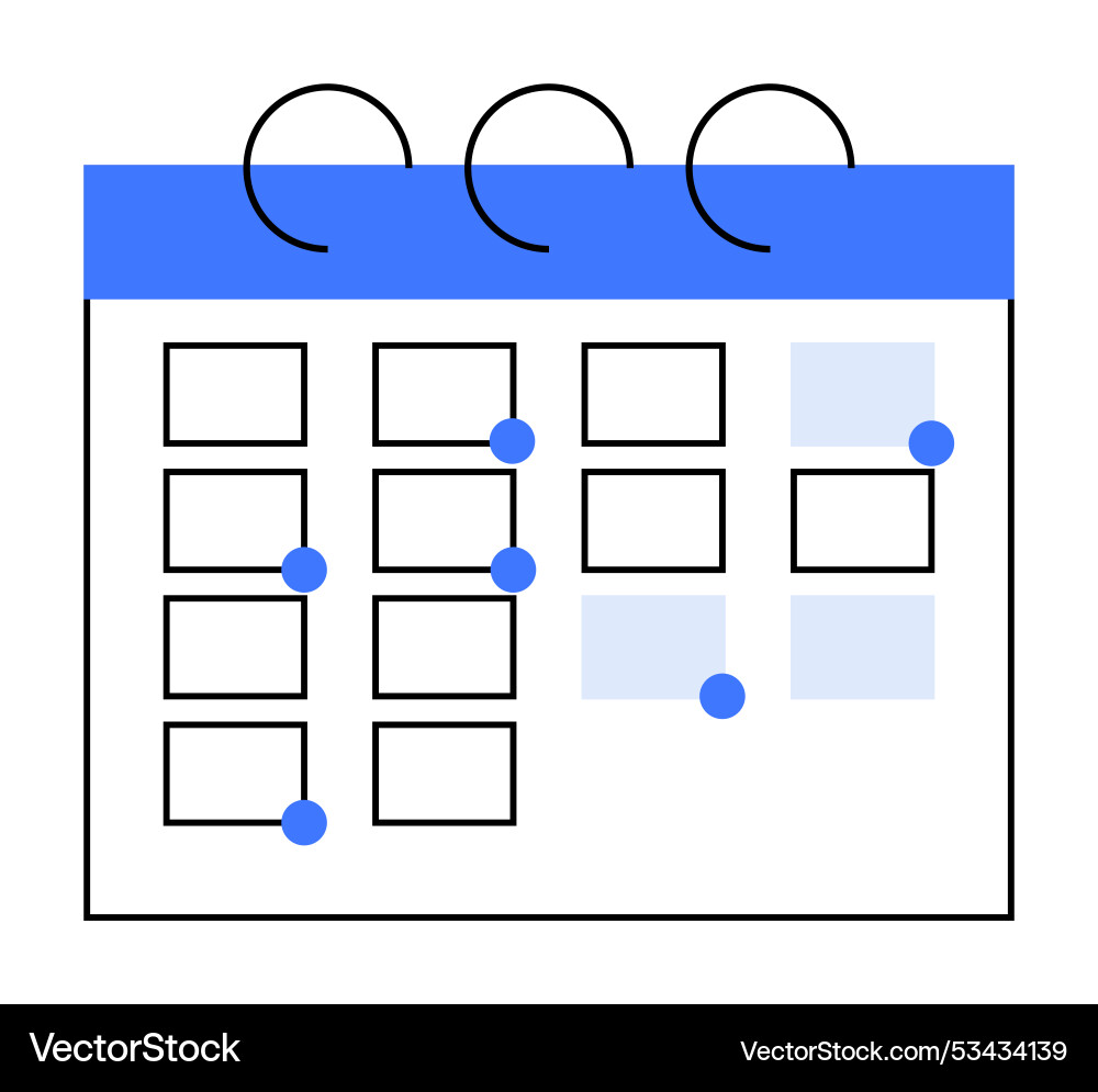 Monthly calendar with marked dates and blue Monthly calendar with marked dates and blue vector image