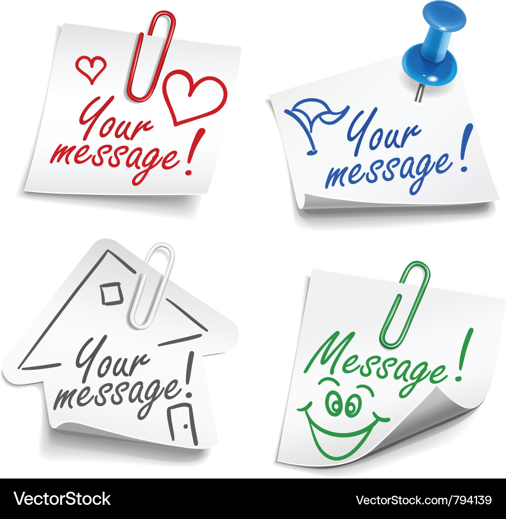 Paper Notes with Push Pin and Paperclip vector image