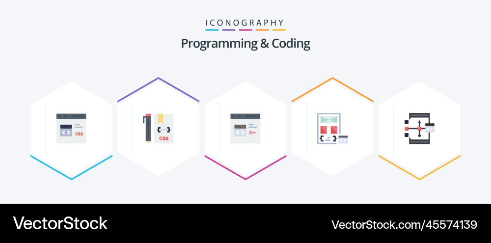 Programming and coding 25 flat icon pack vector image