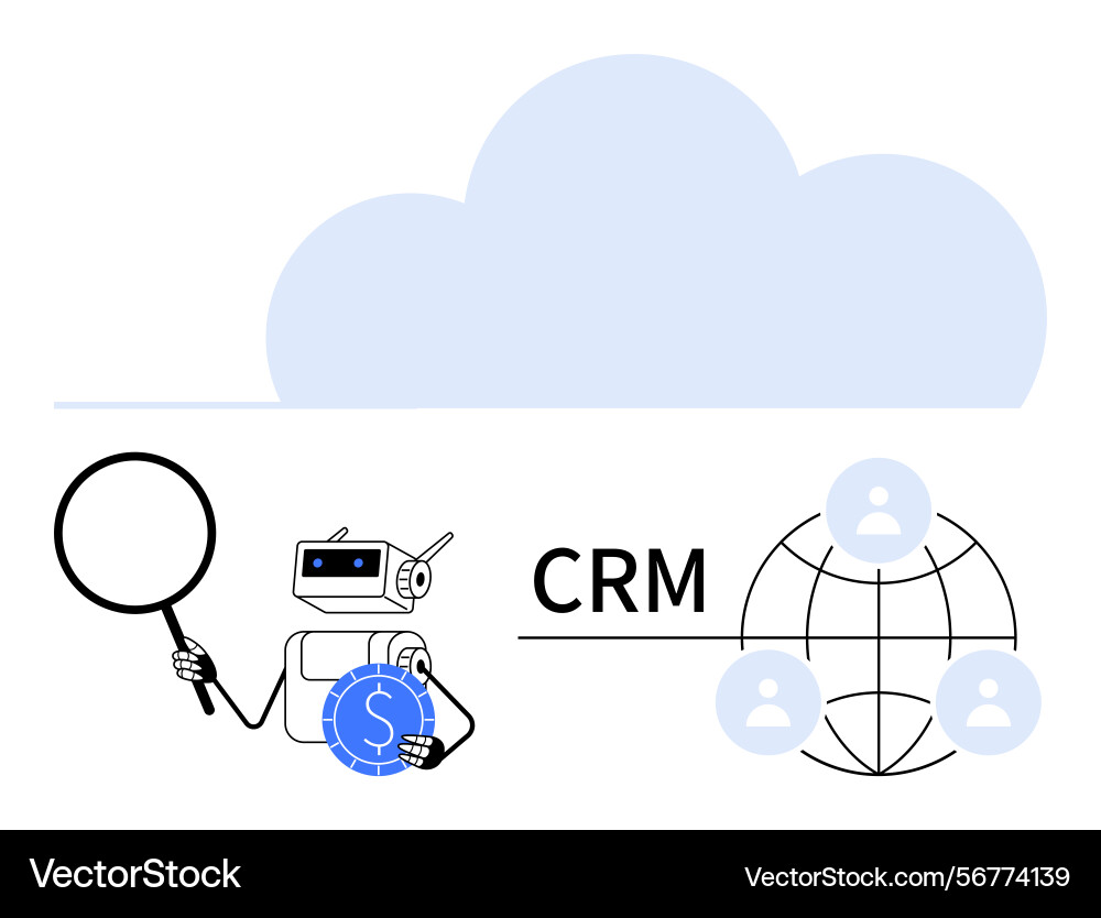 Robot analyzing customer data with cloud crm Robot analyzing customer data with cloud crm vector image
