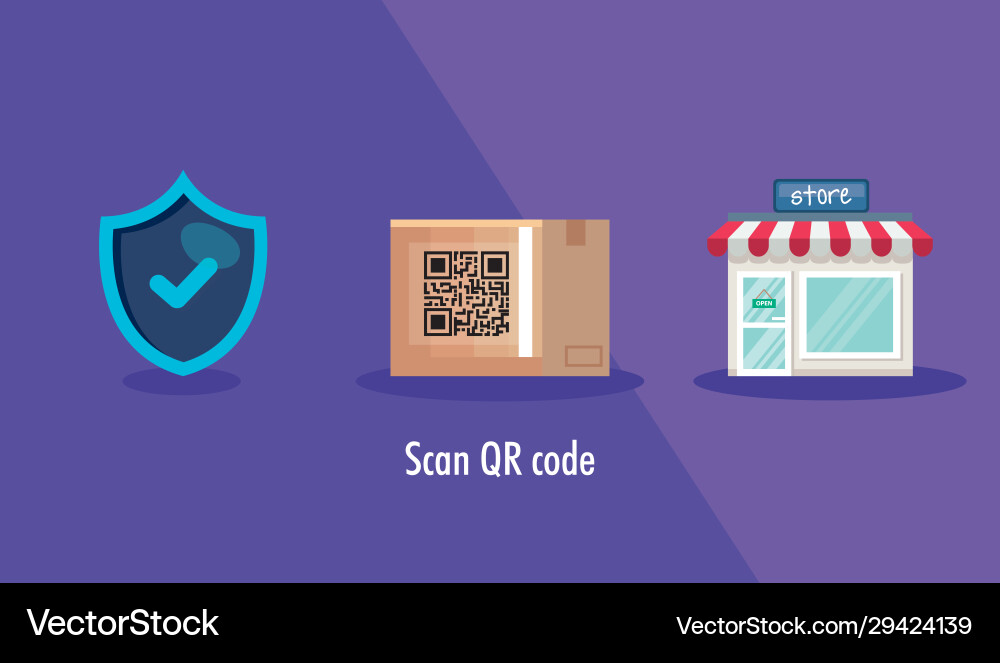 Scan qr code in box carton and icons Scan qr code in box carton and icons vector image