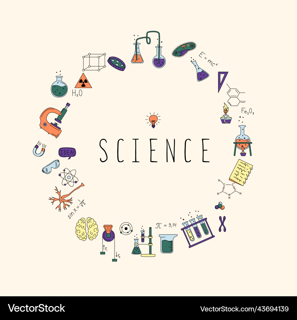 Science set with elements of flasks vector image