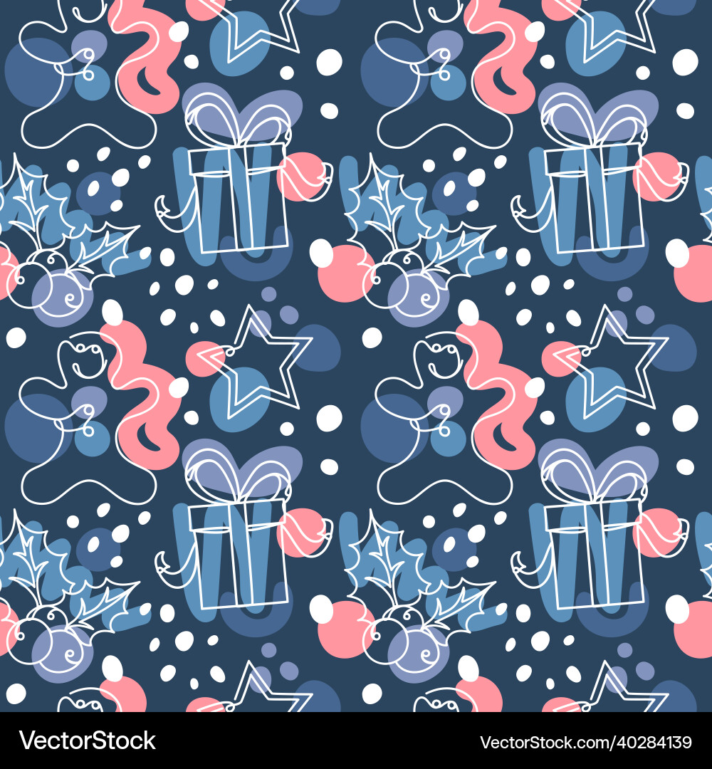 Seamless christmas pattern in a linear style Seamless christmas pattern in a linear style vector image