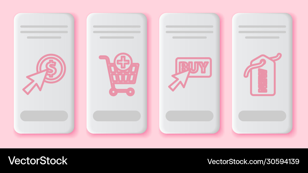 Set line cursor and coin add to shopping cart vector image