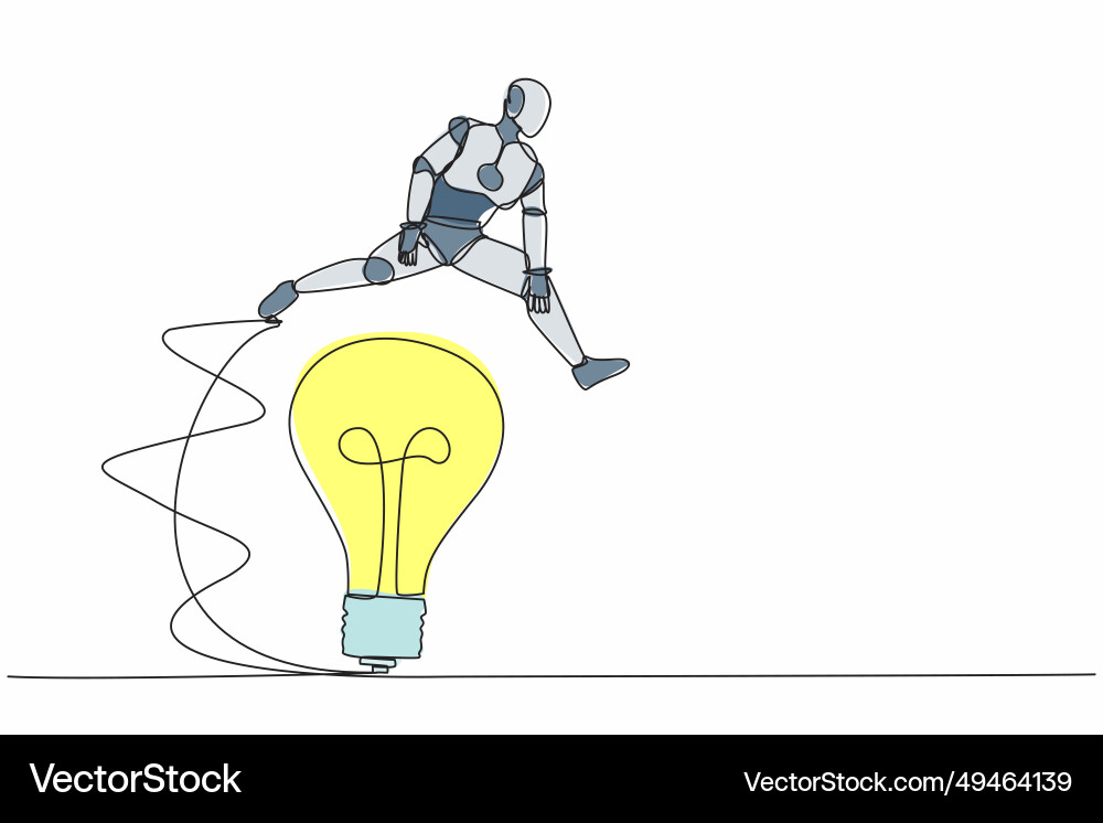 Single continuous line drawing robot jumping over Single continuous line drawing robot jumping over vector image