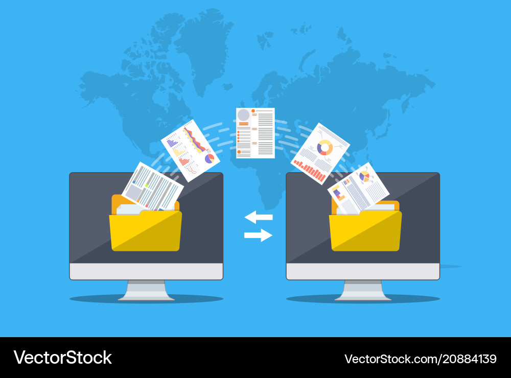 Two computers with folders on screen Two computers with folders on screen vector image