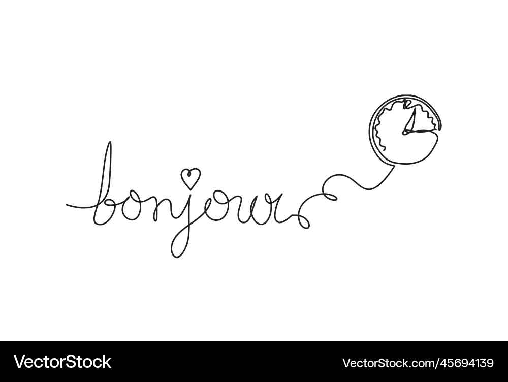 With clock as continuous line drawing on white With clock as continuous line drawing on white Vector Image